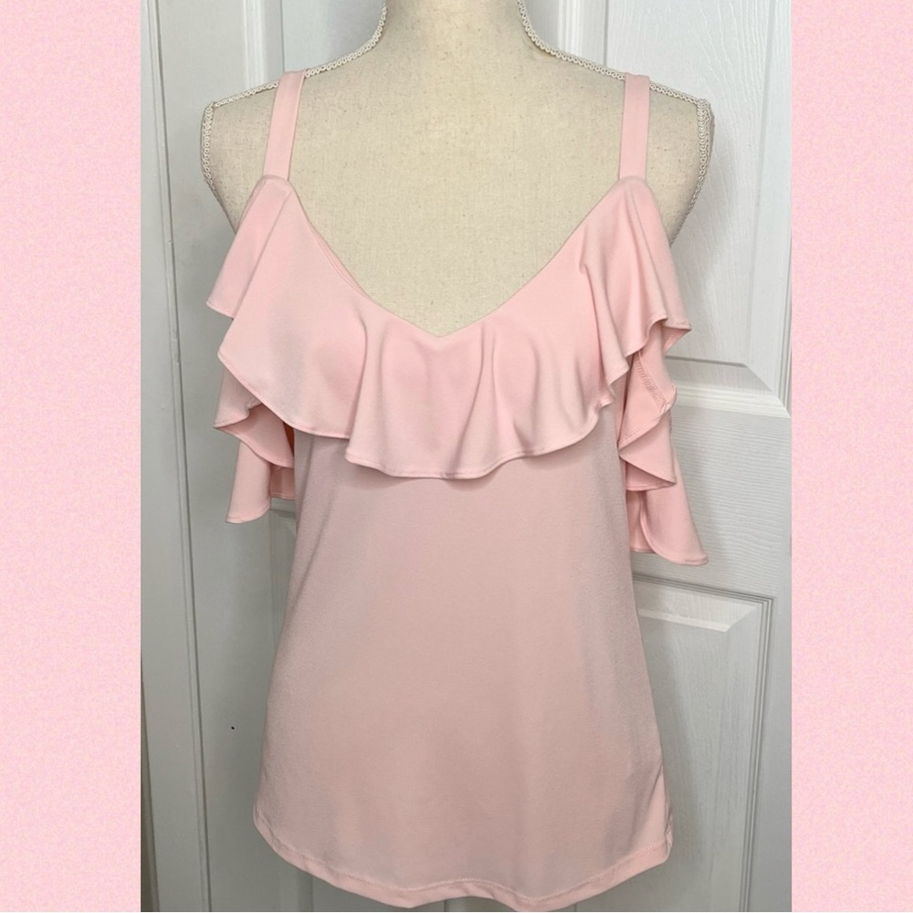 Express Light Pink Ruffle Cold Shoulder Top size Small - Picture 1 of 5
